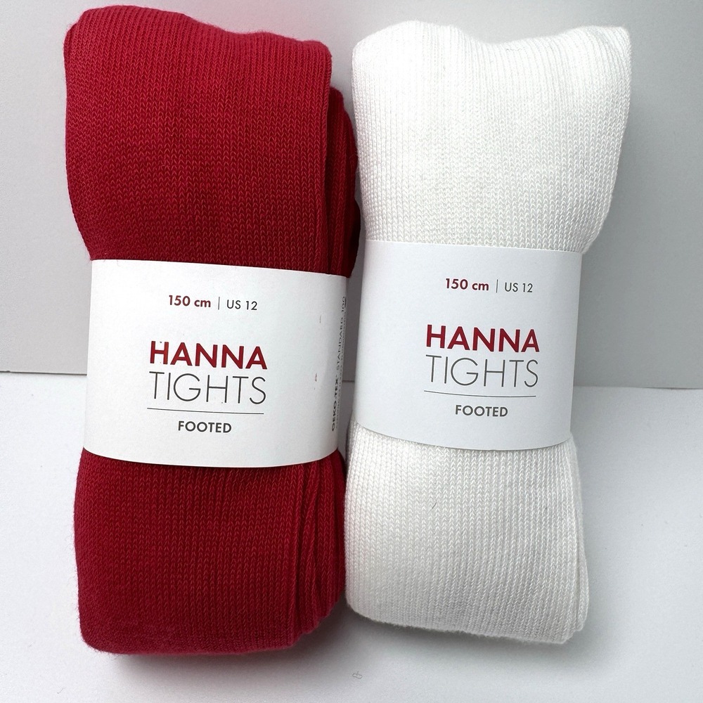 Hanna Andersson Footed Tights Size 150/ US 12 Cotton Nylon 2 Pair NEW
